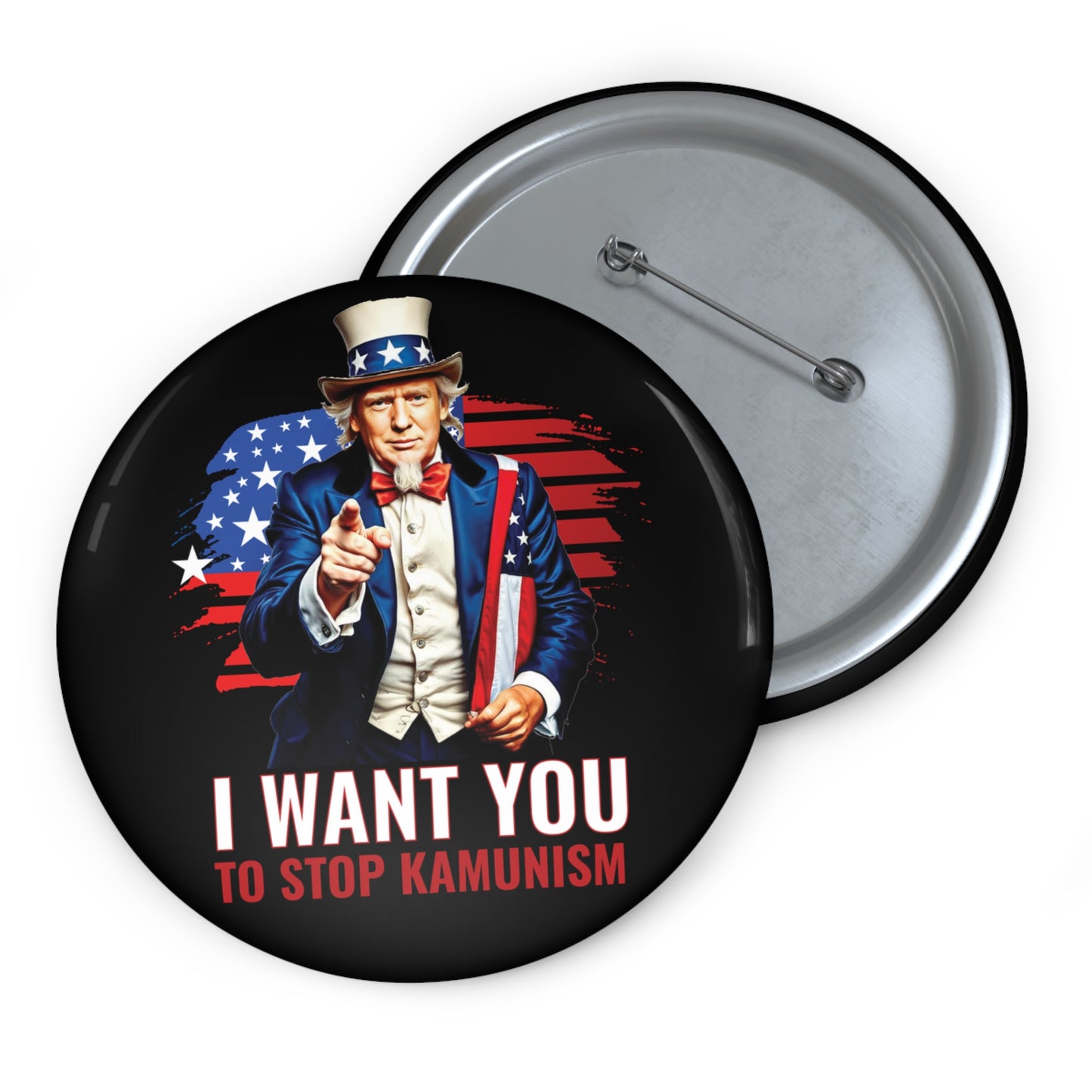 Uncle Trump Stop Kamunism Pin Button - Patriotic 2024 Election Memorabilia