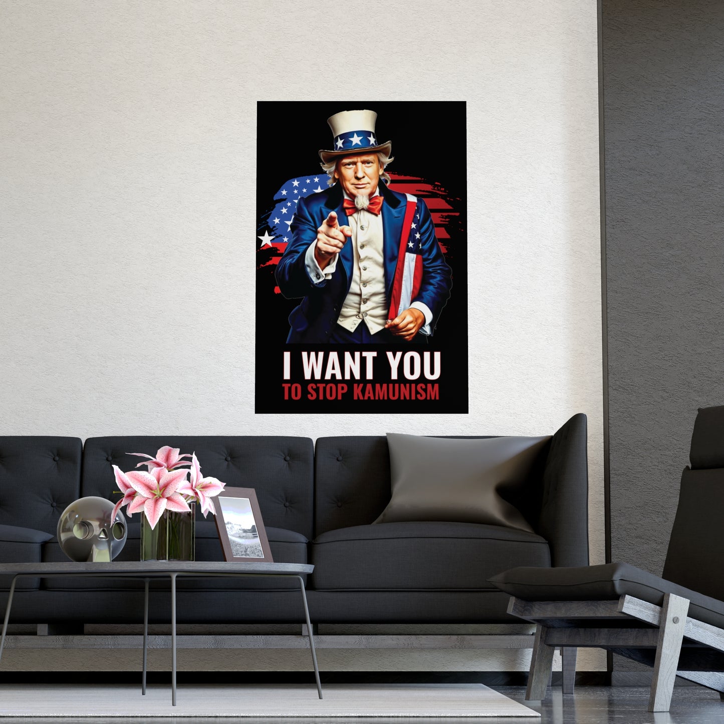 Uncle Trump "I Want You, To Stop Kamunism" Vertical Poster - Patriotic 2024 Election Memorabilia