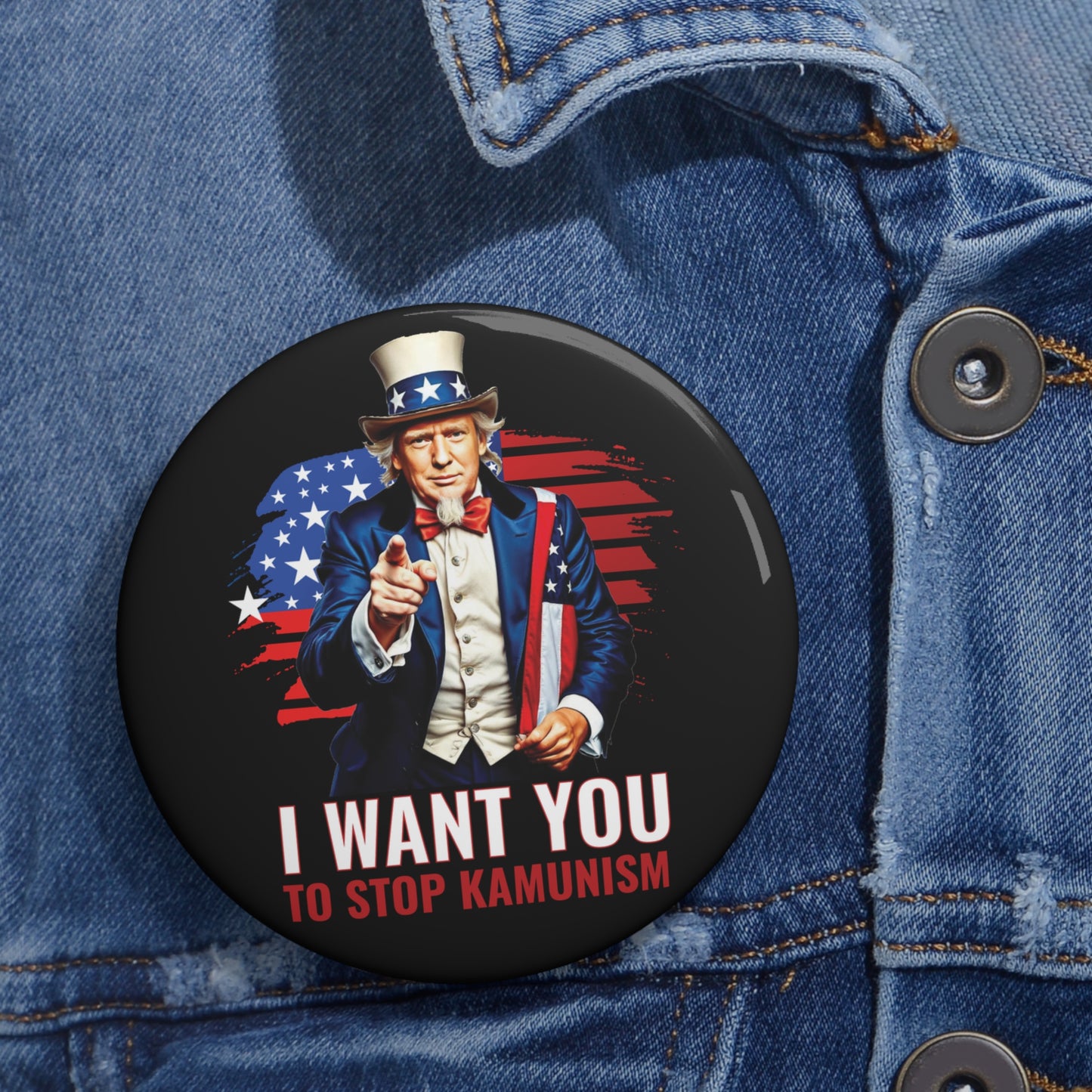 Uncle Trump Stop Kamunism Pin Button - Patriotic 2024 Election Memorabilia