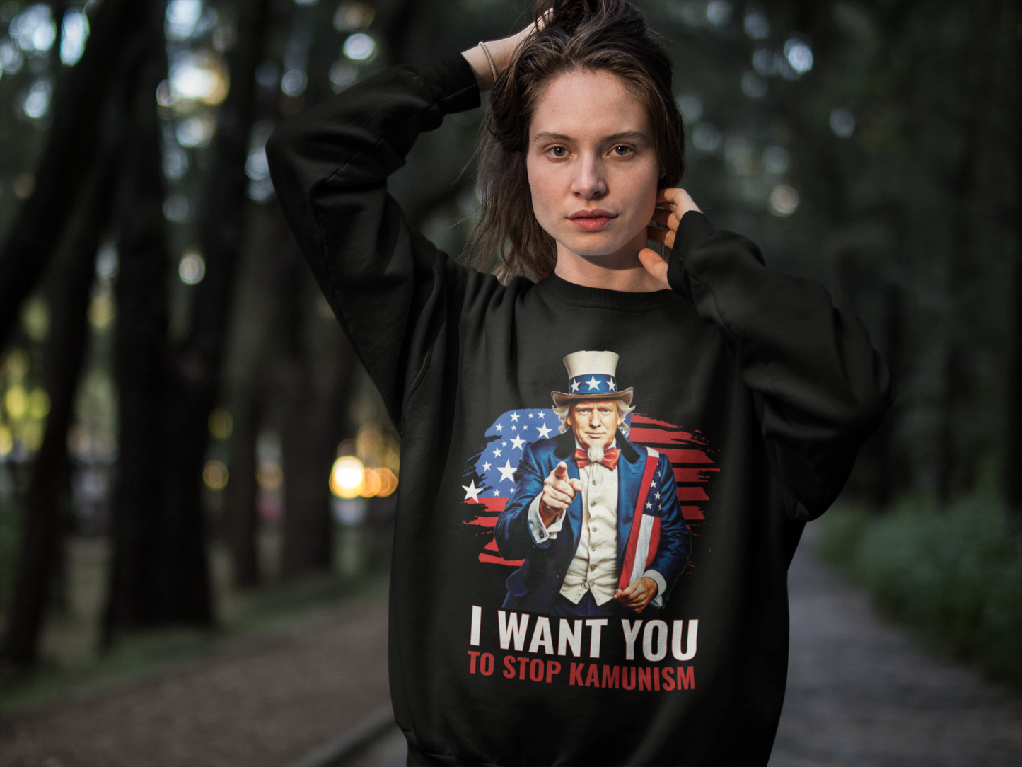 Uncle Trump "I Want You, To Stop Kamunism" Crewneck Sweatshirt (Unisex) - Patriotic 2024 Election Apparel