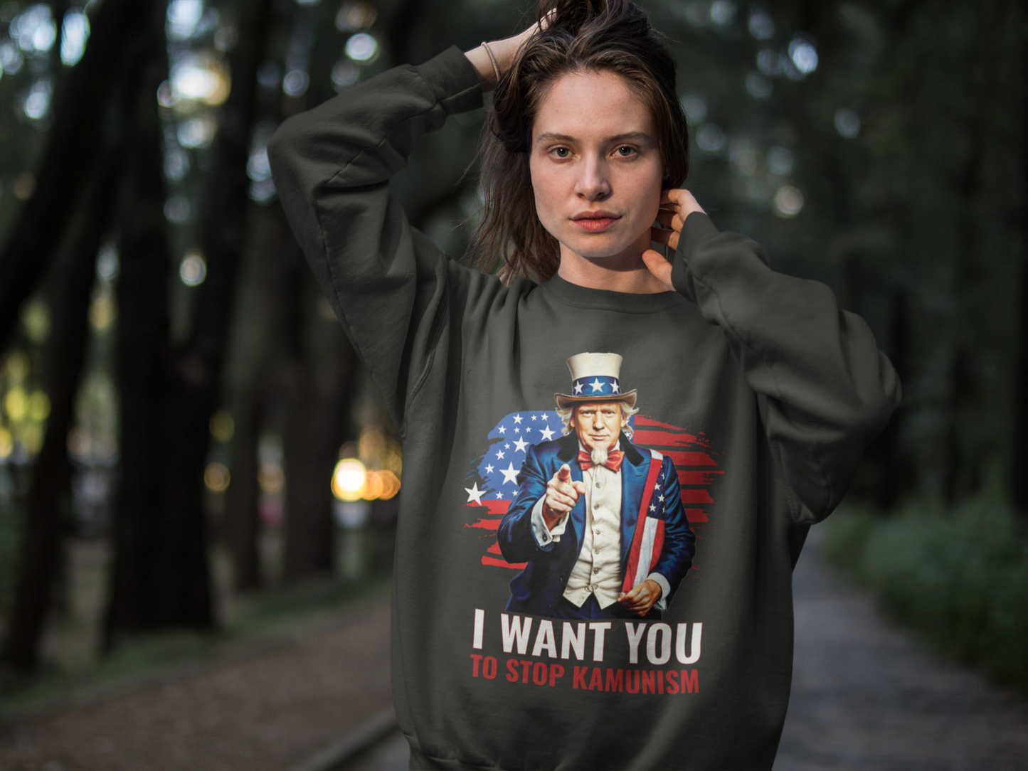 Uncle Trump "I Want You, To Stop Kamunism" Crewneck Sweatshirt (Unisex) - Patriotic 2024 Election Apparel