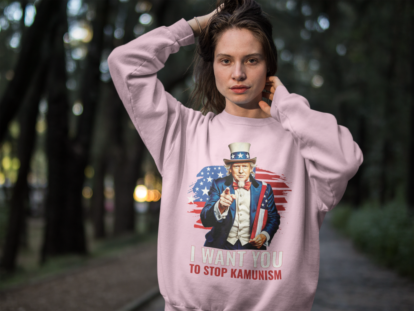 Uncle Trump "I Want You, To Stop Kamunism" Crewneck Sweatshirt (Unisex) - Patriotic 2024 Election Apparel